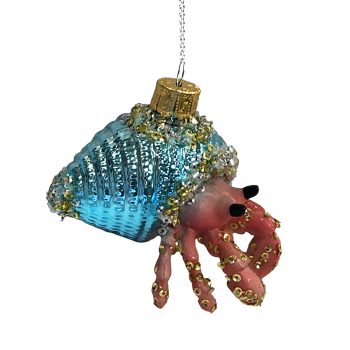 ORN GLASS HERMIT CRAB 4"X4" PINK/BLUE
