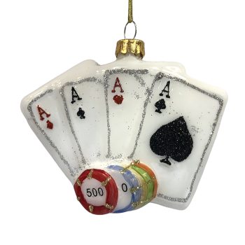 ORN GLASS POKER CARDS 4"X4" WHITE MULTI