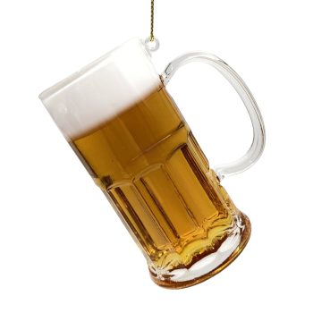 ORN GLASS BEER MUG 3"X3" BROWN/WHITE