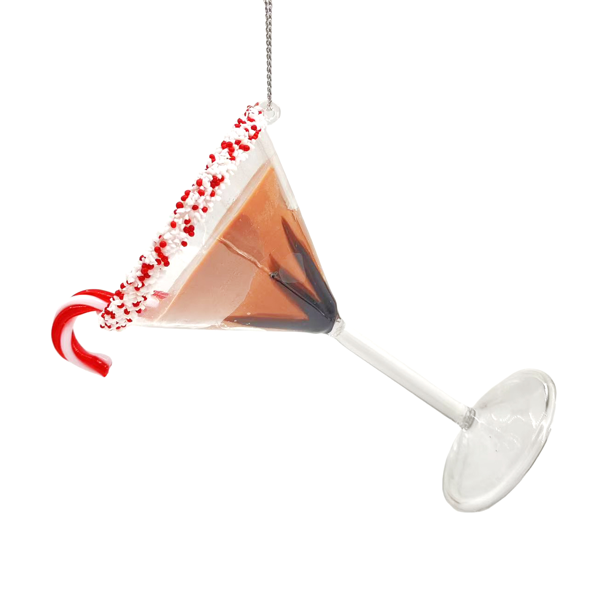 ORN GLASS MARTINI W/CANDY CANE 3"X4" BROWN