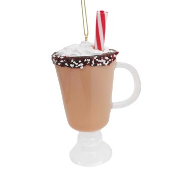 ORN GLASS MILKSHAKE W/CANDY CANE 3"X5" BROWN