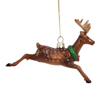ORN GLASS DEER 5"X4" BROWN