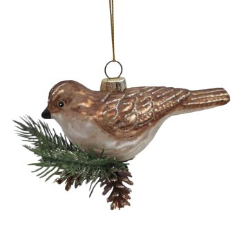 ORN GLASS BIRD ON BRANCH 3"X3" COPPER