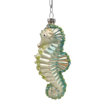 ORN GLASS SEA HORSE 3"X6" AQUA