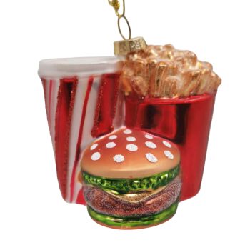 ORN GLASS BURGER MEAL 3"X3" RED