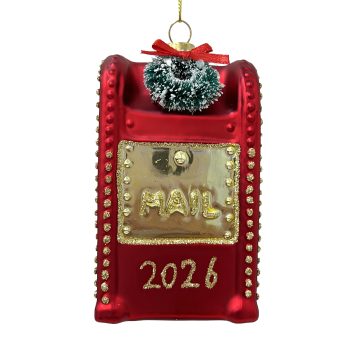 ORN GLASS POSTBOX 2"X4" RED