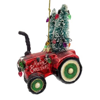 ORN GLASS TRACTOR 3"X4" RED/GREEN