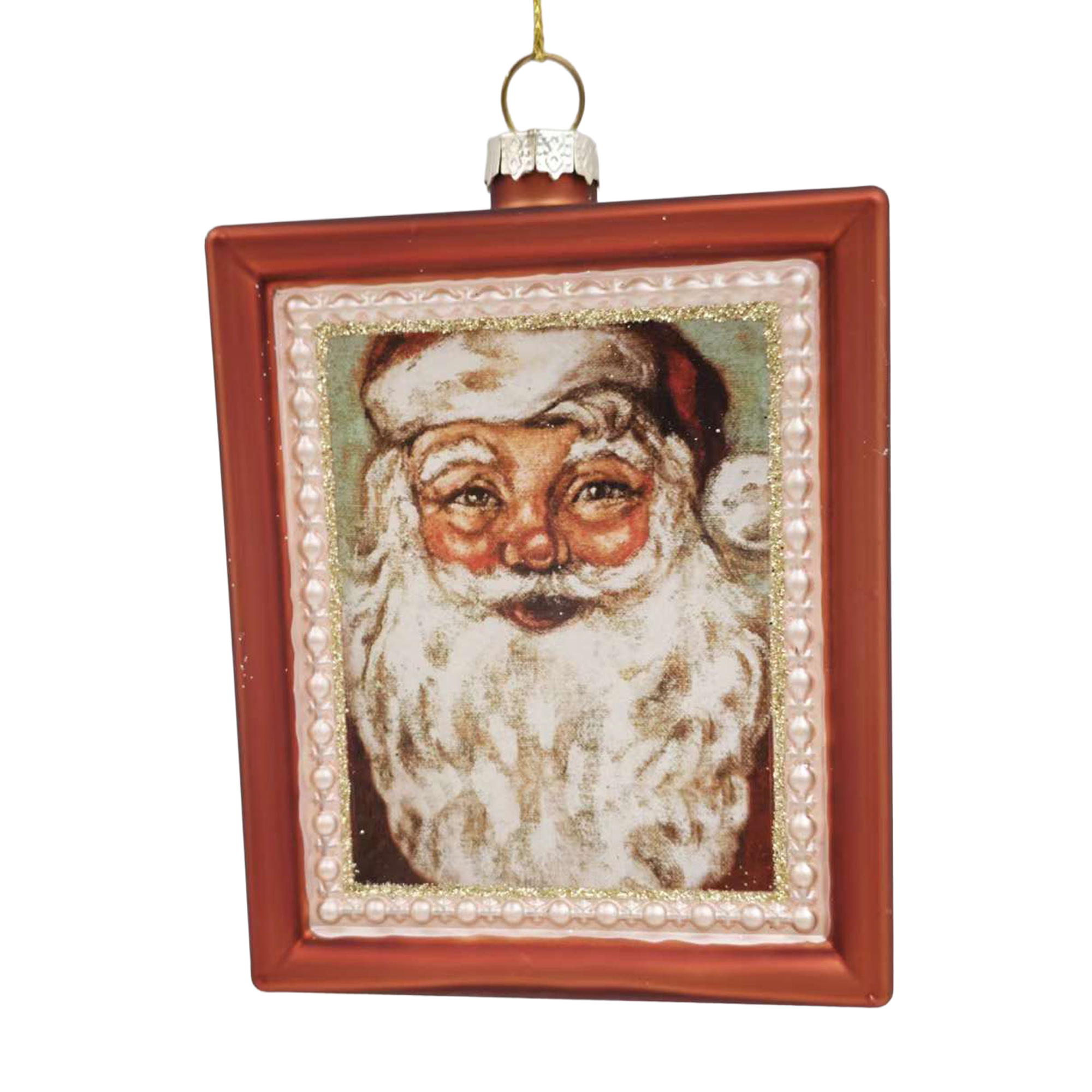 ORN GLASS SANTA CLAUS 3"X5" RED/WHITE PORTRAIT FRAME