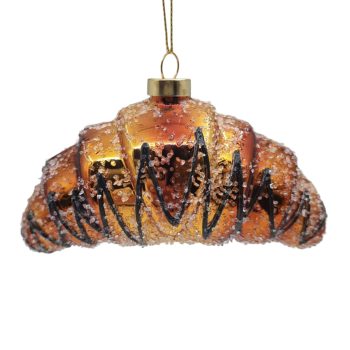 ORN GLASS CROISSANT 5"X3" BROWN