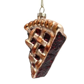 ORN GLASS CHERRY PIE 3"X4" BURGUNDY/BROWN