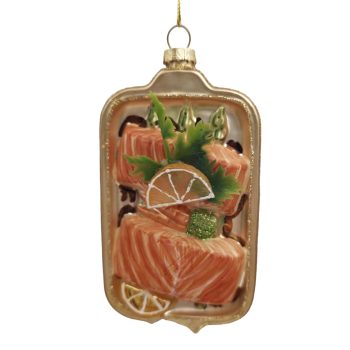 ORN GLASS SALMON ON BOARD 3"X5" ORANGE