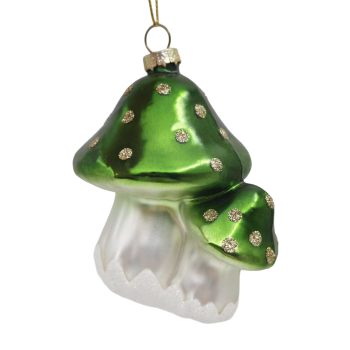 ORN GLASS MUSHROOM 3"X4" GREEN