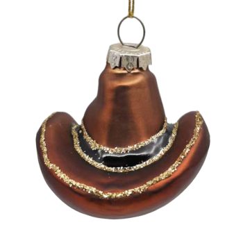 ORN GLASS COWBOY HAT 3"X3" BROWN