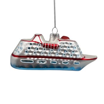 ORN GLASS CRUISE SHIP 6"X3" SILVER