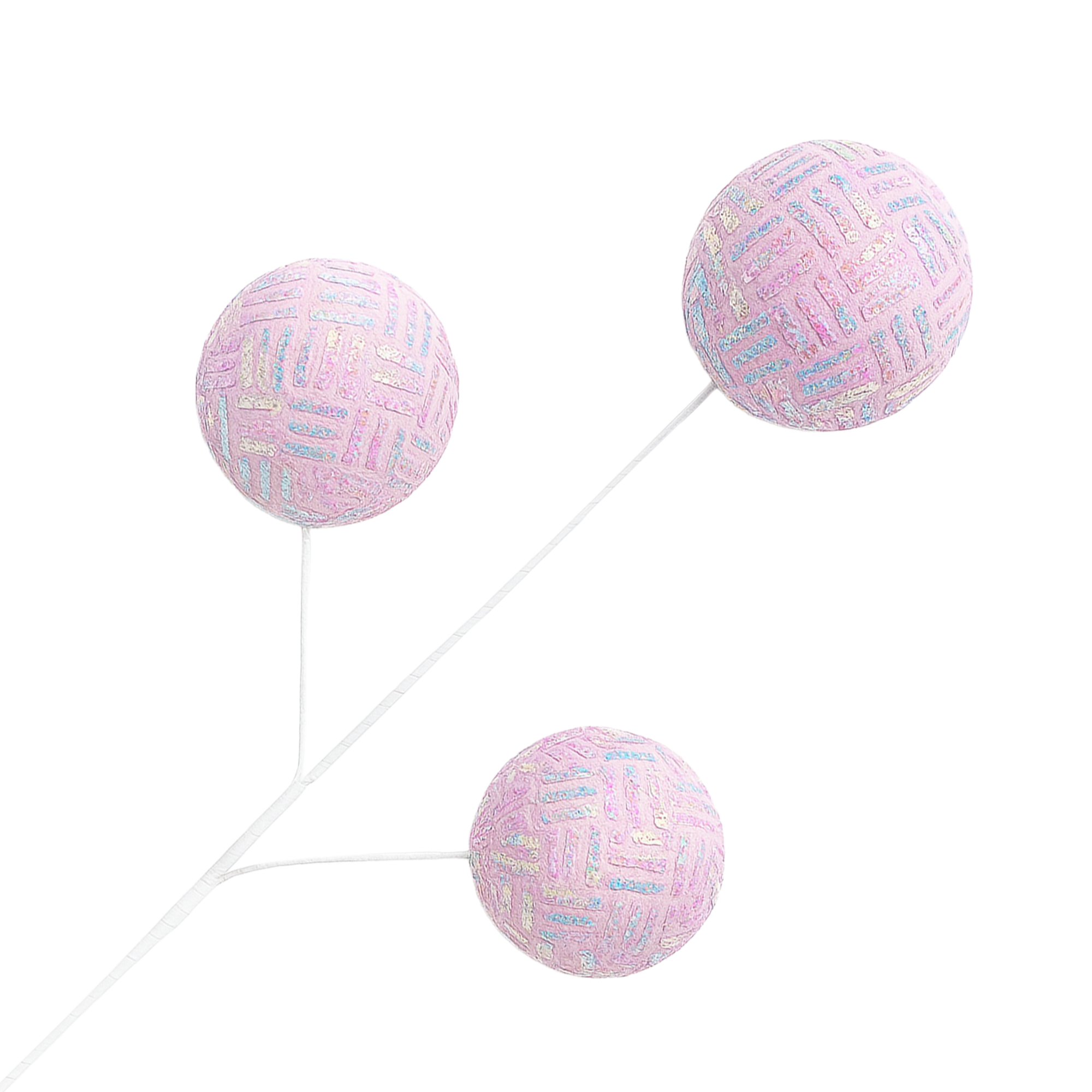 SPRAY FABRIC BALL SEQUIN 28" X 3 PINK CHECKERED PATTERN