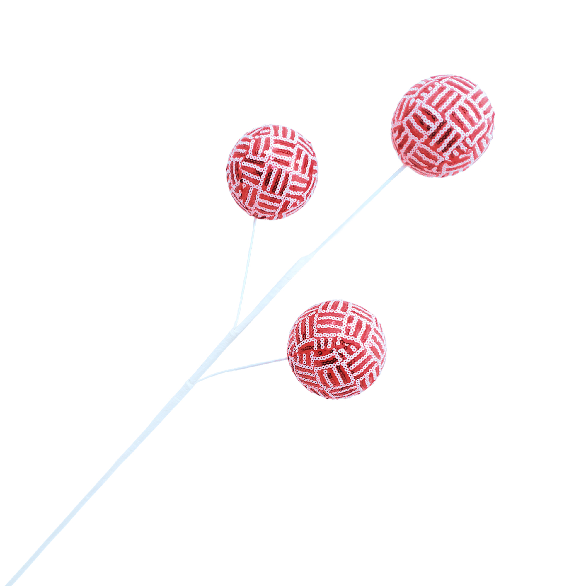 SPRAY FABRIC BALL SEQUIN 28" X 3 RED/WHITE CHECKERED PATTERN