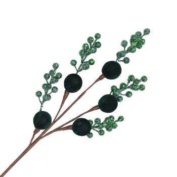 SPRAY BALL /BERRY 26" EMERALD VELVET AND GLITTER