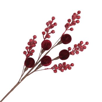 SPRAY BALL/BERRY26" BURGUNDY VELVET AND GLITTER