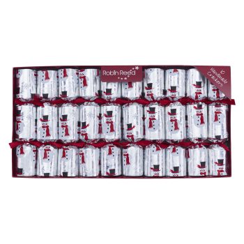 CHRISTMAS CRACKERS SILVER WHITE 10PC X 8.5" SNOWMAN W/NOVELTY GIFT