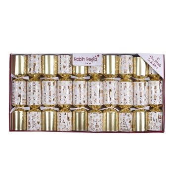 CHRISTMAS CRACKERS GOLD CREAM 10PC X 8.5" REINDEER W/NOVELTY GIFT