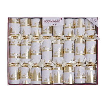 CHRISTMAS CRACKERS GOLD CREAM 8PC X 10" TWILIGHT W/NOVELTY GIFT