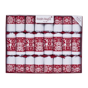 CHRISTMAS CRACKERS RED WHITE 8PC X 10" NORDIC W/NOVELTY GIFT