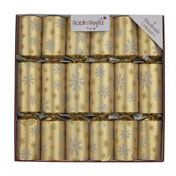CHRISTMAS CRACKERS 6PC X 12" GOLD GLITTER SNOWSKY W/PICCADILLY GIFT