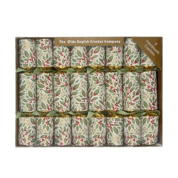CHRISTMAS CRACKERS GREEN GOLD 8PC X 10" WINTER GREEN LEAVES W/NOVELTY GIFT