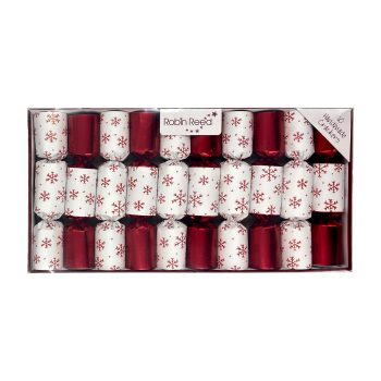 CHRISTMAS CRACKERS RED WHITE 10PC X 8.5" SNOWFLAKE W/NOVELTY GIFT