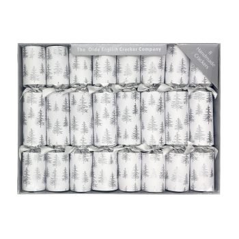 CHRISTMAS CRACKERS WHITE SILVER 8PC X 10" SILVER TREE W/NOVELTY GIFT