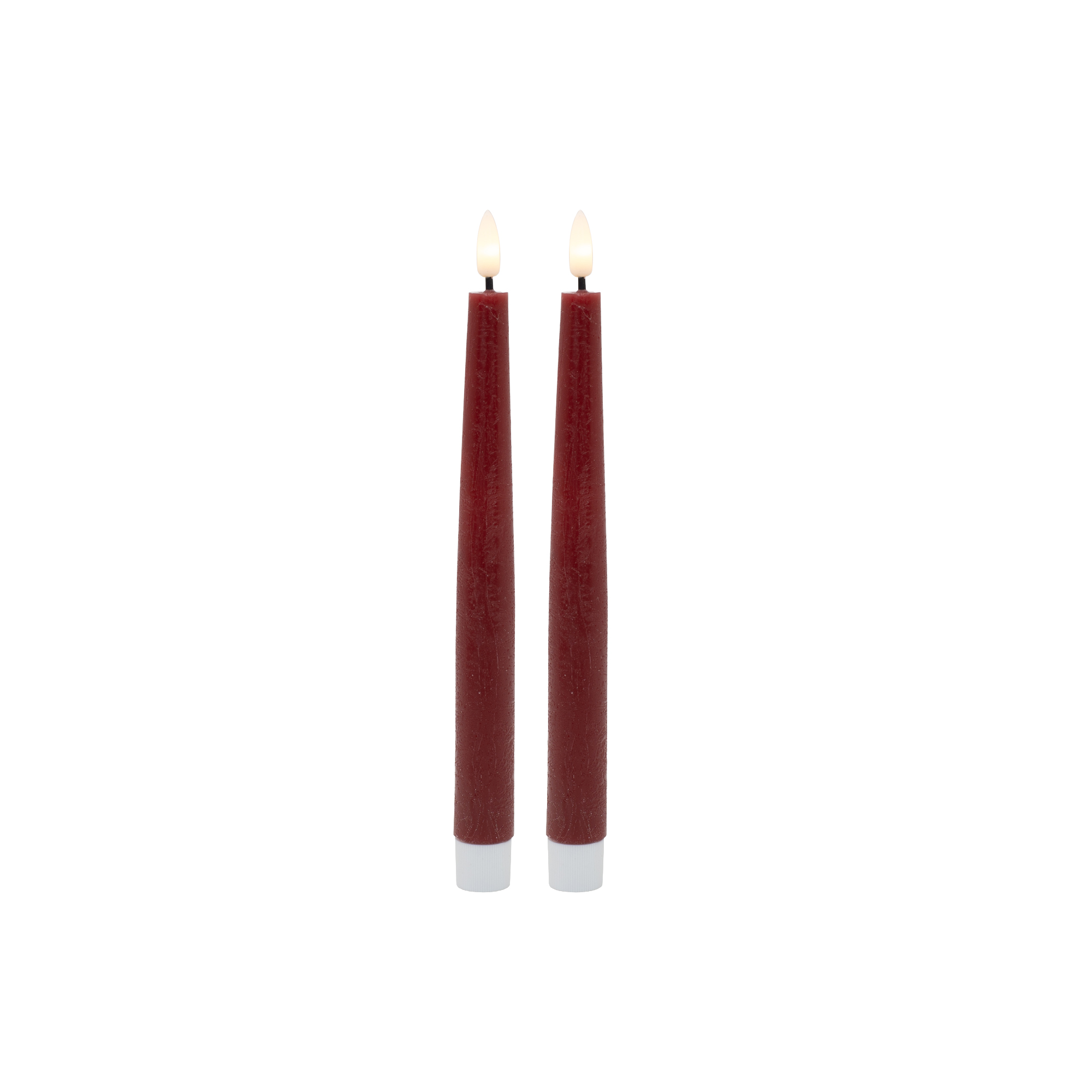 TAPER CANDLE DK. RED 8.7" LED WARM WHT. FLICKERING RUSTIC FINISH B/O 2AAA W/TIMER SET OF 2