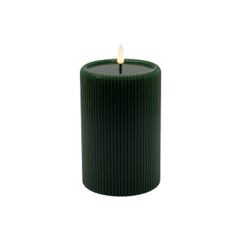 CANDLE DK. GREEN 4"X6"LED  WARM WHT. FLICKERING, CONCAVE TOP MELTING EFFECT STRIPE FINISH B/O 2AA W/TIMER