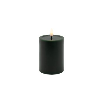 CANDLE DK. GREEN 3"X4"LED  WARM WHT. FLICKERING, CONCAVE TOP MELTING EFFECT SMOOTFINISH B/O 2AA W/TIMER