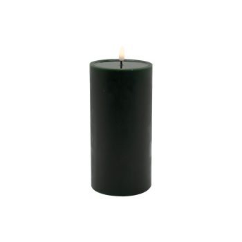CANDLE DK. GREEN 4"X8"LED  WARM WHT. FLICKERING, CONCAVE TOP MELTING EFFECT SMOOTFINISH B/O 2AA W/TIMER