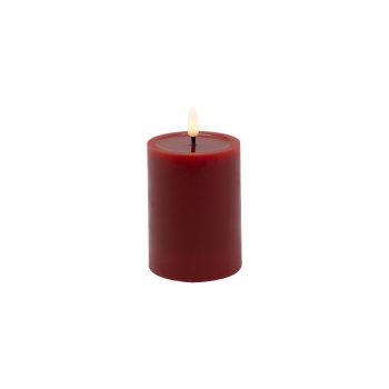 CANDLE DK. RED 3"X4"LED  WARM WHT. FLICKERING, CONCAVE TOP MELTING EFFECT SMOOTFINISH B/O 2AA W/TIMER