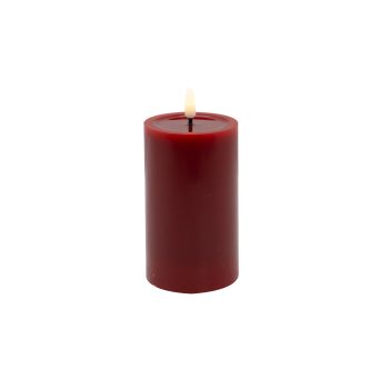 CANDLE DK. RED 3"X5"LED  WARM WHT. FLICKERING, CONCAVE TOP MELTING EFFECT SMOOTFINISH B/O 2AA W/TIMER