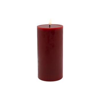CANDLE DK. RED 4"X8"LED  WARM WHT. FLICKERING, CONCAVE TOP MELTING EFFECT SMOOTFINISH B/O 2AA W/TIMER