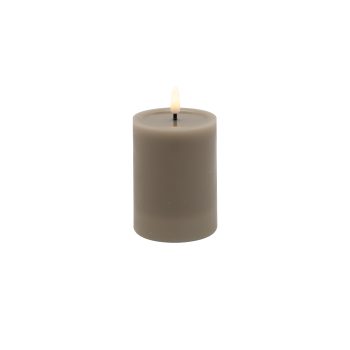 CANDLE WARM GRAY 3"X4"LED WARM WHT. FLICKERING, CONCAVE TOP MELTING EFFECT SMOOTFINISH B/O 2AA W/TIMER