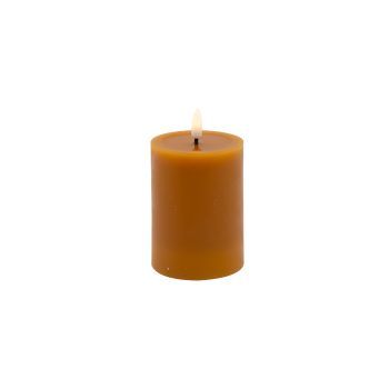 CANDLE LT. BROWN 3"X4"LED WARM WHT. FLICKERING, CONCAVE TOP MELTING EFFECT SMOOTFINISH B/O 2AA W/TIMER