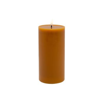 CANDLE LT. BROWN 4"X8"LED WARM WHT. FLICKERING, CONCAVE TOP MELTING EFFECT SMOOTFINISH B/O 2AA W/TIMER