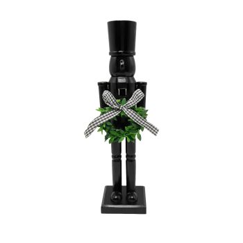NUTCRACKER WOODEN 15" SOLDIER ALL-BLACK SILHOUETTE WREATH & BOW