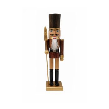 NUTCRACKER WOODEN 12" SOLDIER NATURAL WOOD TALL HAT & SPEAR
