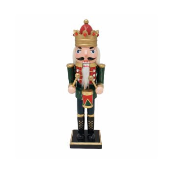 NUTCRACKER WOODEN 12" KING GREEN/RED DRUMMER GOLD CROWN