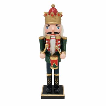 NUTCRACKER WOODEN 15" KING GREEN/RED DRUMMER GOLD CROWN