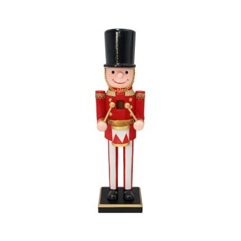 NUTCRACKER WOODEN 15" SOLDIER RED/WHITE DRUMMER BLACK HAT