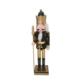 NUTCRACKER WOODEN 15" KING BLACK SPARKLING GOLD SNOWFLAKE