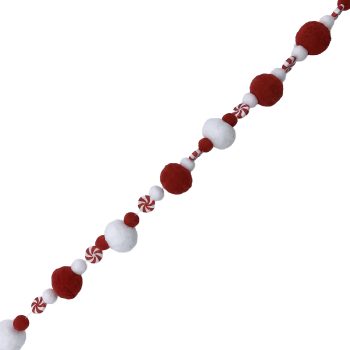 GARLAND FELT BALLS/CANDY 60" RED/WHITE