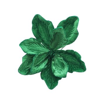 MAGNOLIA HEAD VELVET 10" GREEN W/CLIP/GLITTER