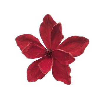 MAGNOLIA HEAD VELVET 10" RED W/CLIP/GLITTER