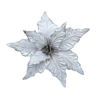 POINSETTIA HEAD VELVET 11" LT. CHAMPAGNE W/CLIP/GLITTER